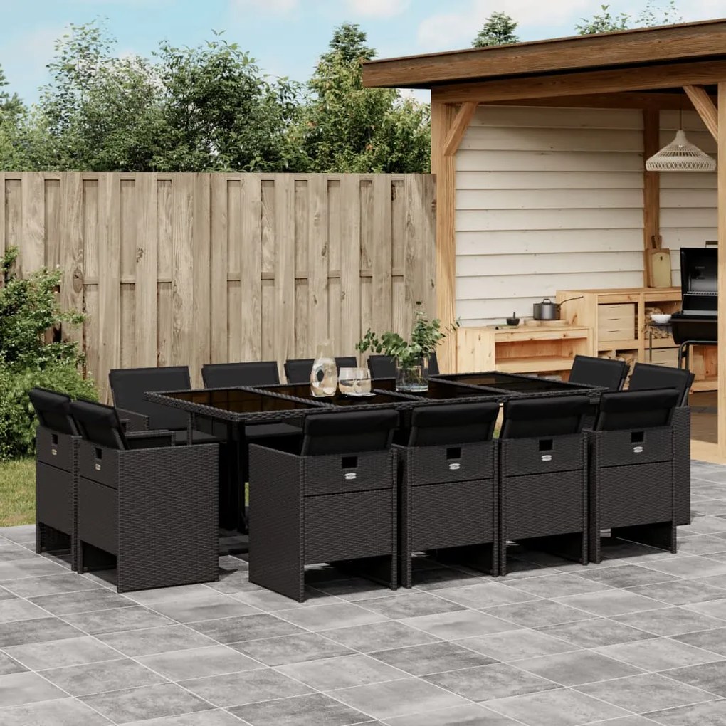 vidaXL Set mobilier de grădină cu perne, 13 piese, negru, poliratan