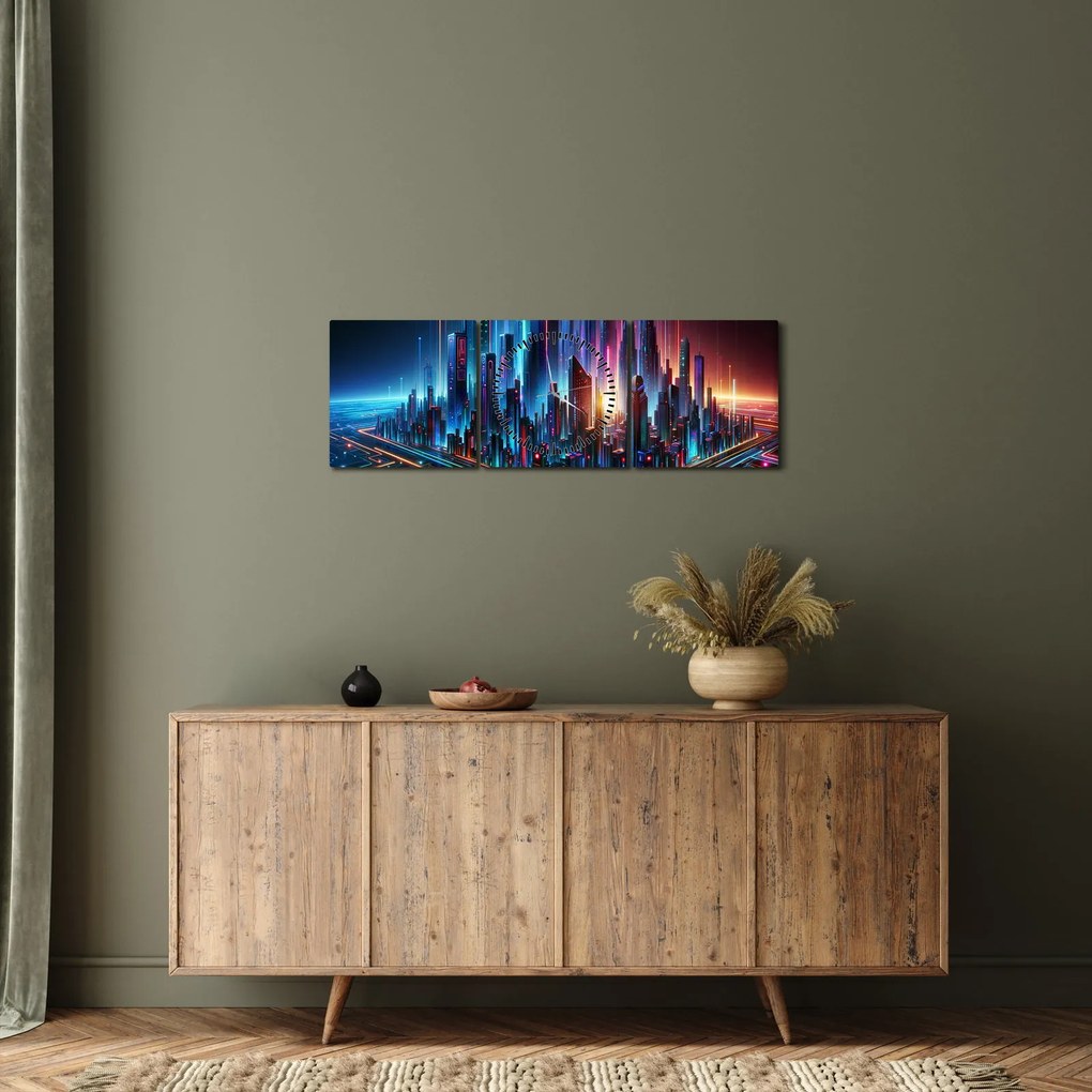 Tablou - Orașul viitorului (cu ceas) (90x30 cm)