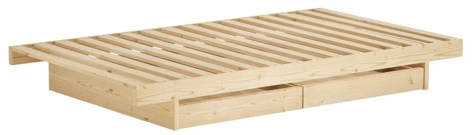 Pat în culoare naturală din lemn masiv de pin cu spațiu de depozitare și somieră 90x200 cm Kanso – Karup Design