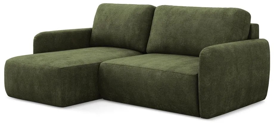 Colțar verde extensibil/cu spațiu de depozitare cu tapițerie din chenille (cu colț pe partea stângă/cu șezlong) Lilo – Makamii