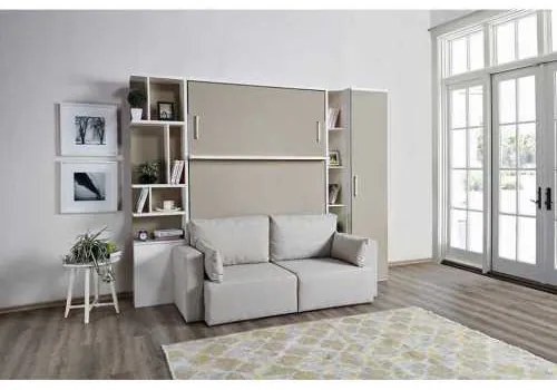 Set pat rabatabil dublu cu canapea, biblioteca Royal (50 cm), biblioteca Royal cross(24 cm) si dulap Royal (50 cm) - ROYAL COMBI (150X200)