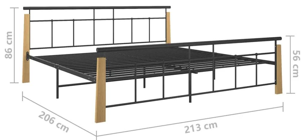 Cadru de pat, 200x200 cm, metal si lemn masiv de stejar Maro deschis, 200 x 200 cm