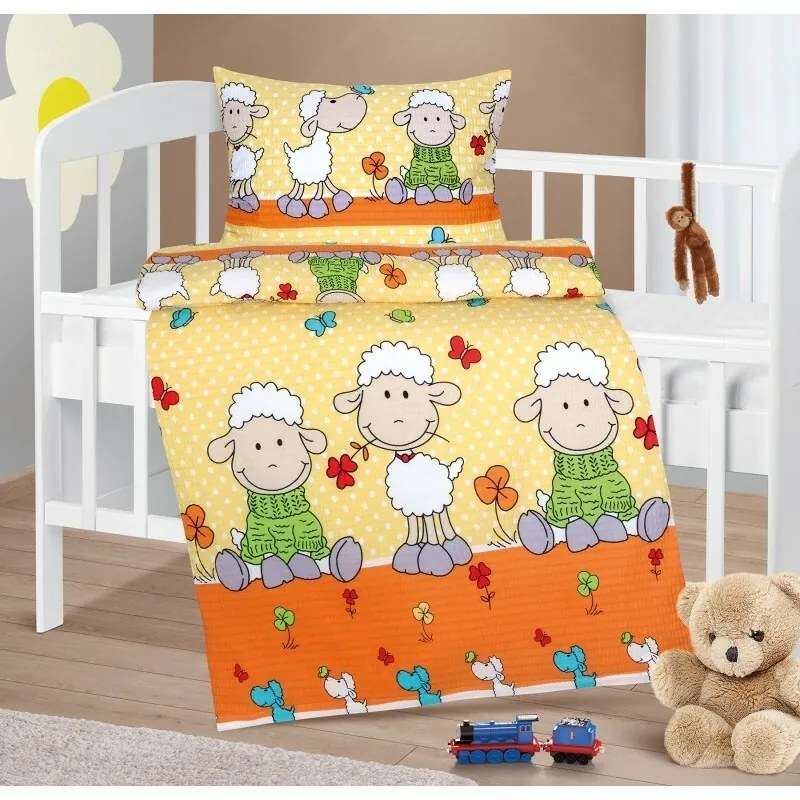 Bellatex Baby crepe lenjerie de pat Agata Sheepgalben 90 x 135 cm, 45 x 60 cm