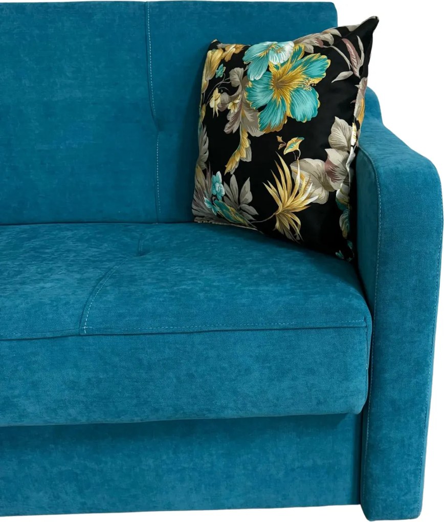 Canapea SAMY extensibila, 2 locuri, cu lada de depozitare, albastru, cadru metalic , 152x100x92 Albastru, Stofa