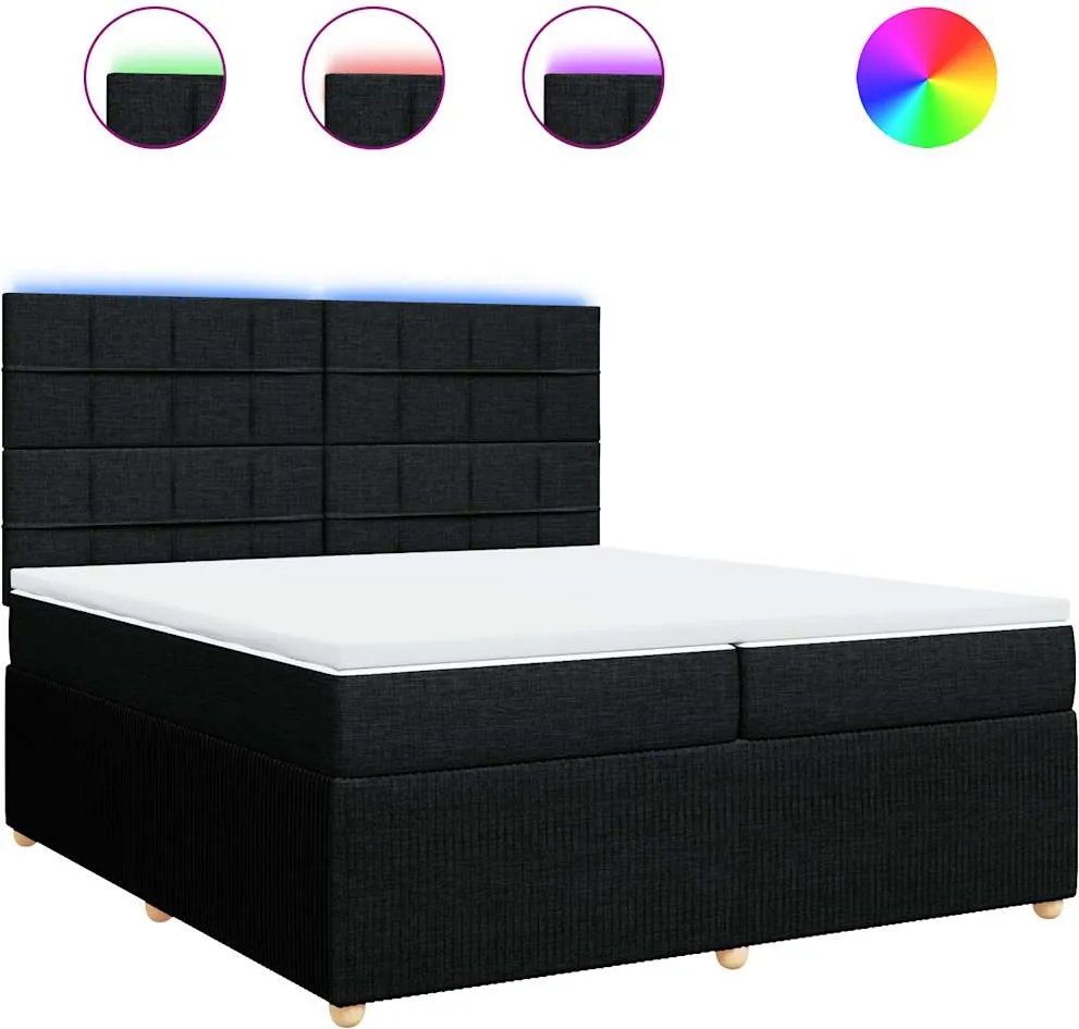 vidaXL Pat box spring cu saltea, negru, 200x200 cm, textil