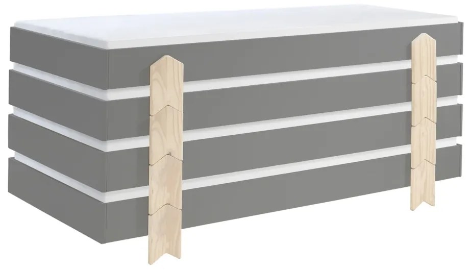 Set 4 paturi stivuibile pentru copii MODULO, gri, din MDF și pin masiv, cu somiere cu lamele incluse – Vipack