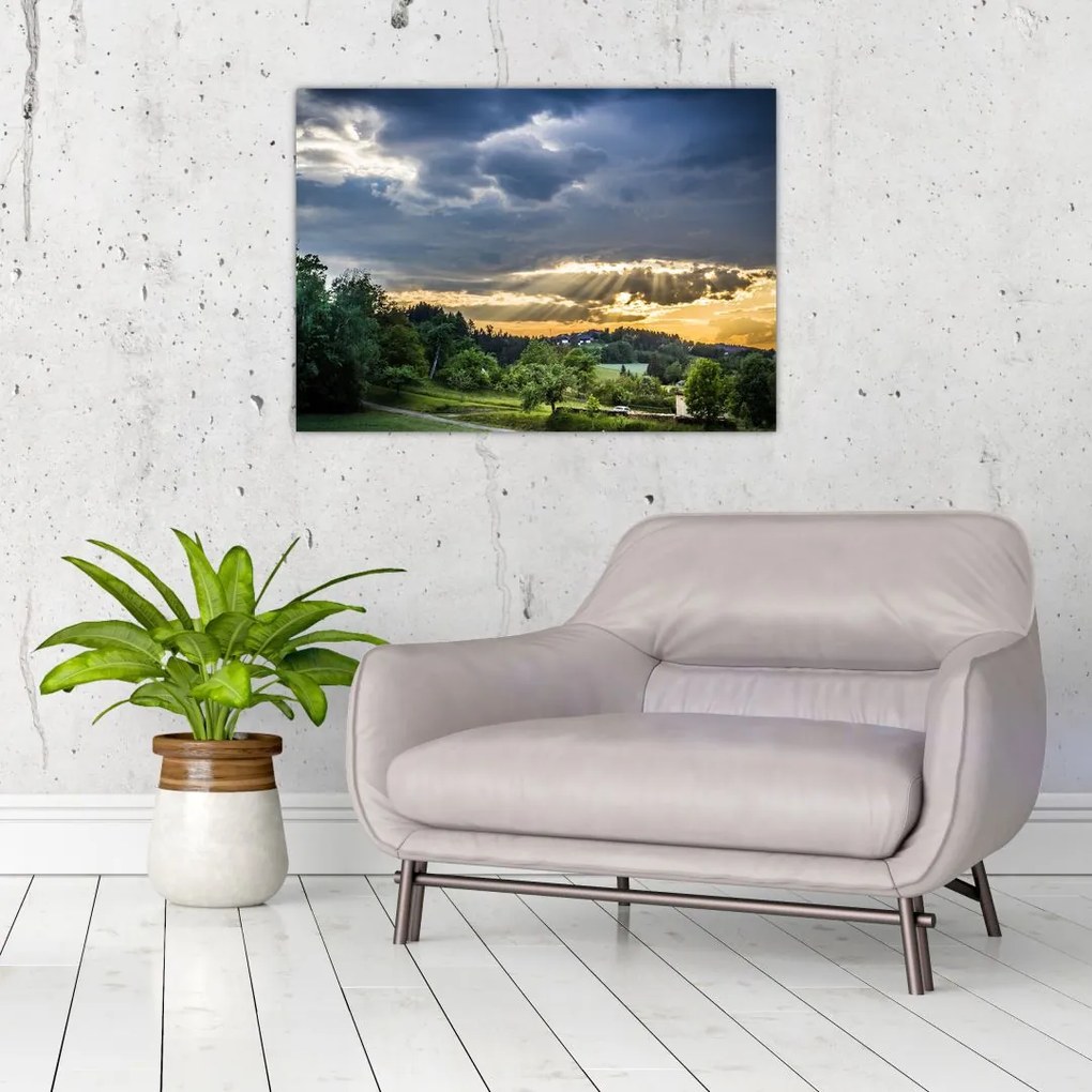 Tablou cu peisaj și raze de soare (70x50 cm)