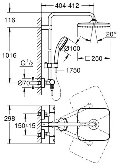 Coloana de dus cu baterie termostatata Grohe Tempesta Cosmopolitan 250 Cube