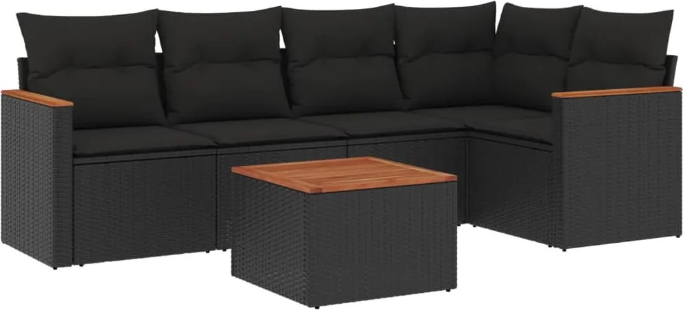 vidaXL Set mobilier de grădină cu perne, 6 piese, negru, poliratan