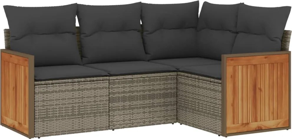 vidaXL Set canapea de grădină cu perne, 4 piese, gri, poliratan