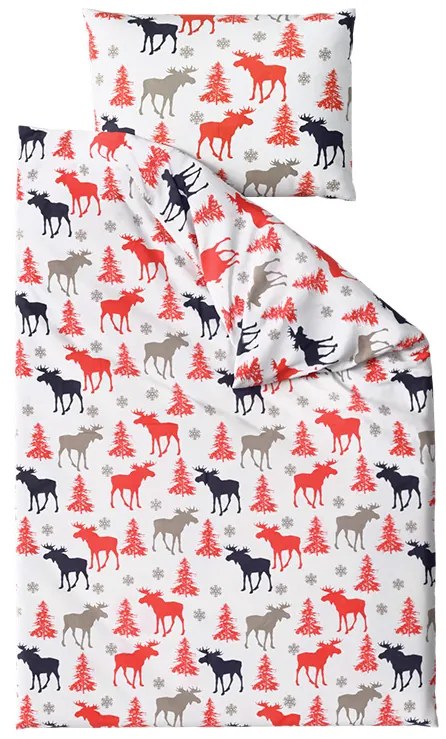 Lenjerie de pat din bumbac CHRISTMAS MOOSE alb Dimensiune lenjerie de pat: 2 buc 70 x 90 cm | 200 x 220 cm