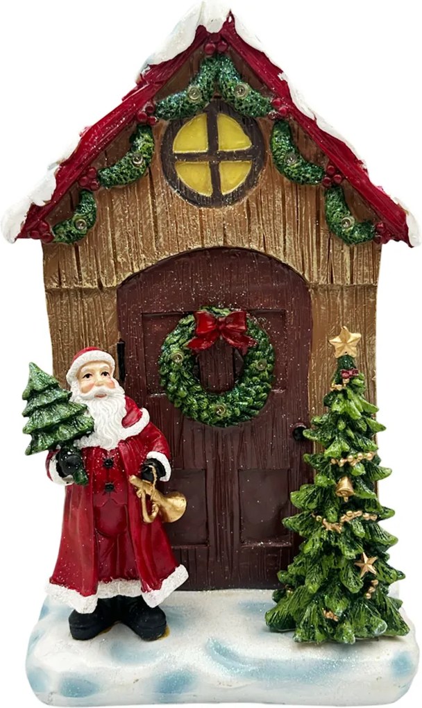 Decor Craciun - Casuta cu Mos Craciun si Bradut JOY, Muzica si LED, 31cm