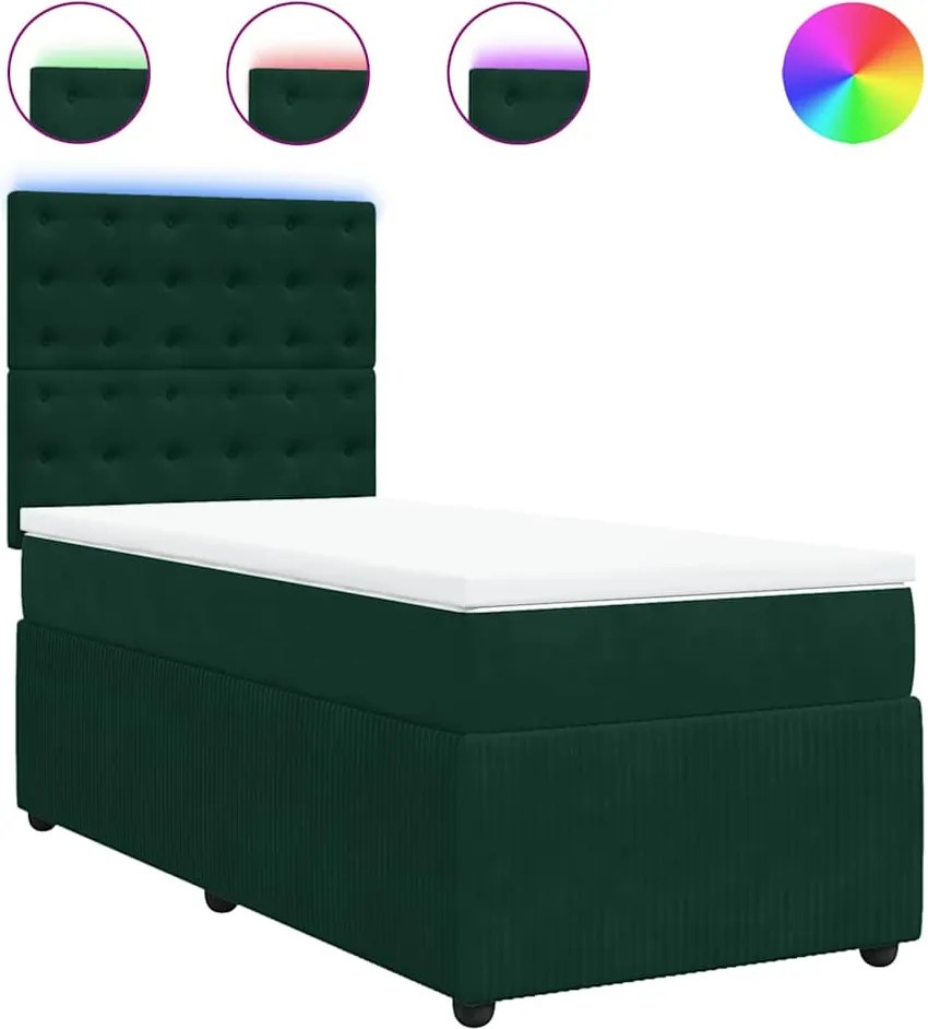 vidaXL Pat box spring cu saltea, verde închis, 100x200 cm, catifea