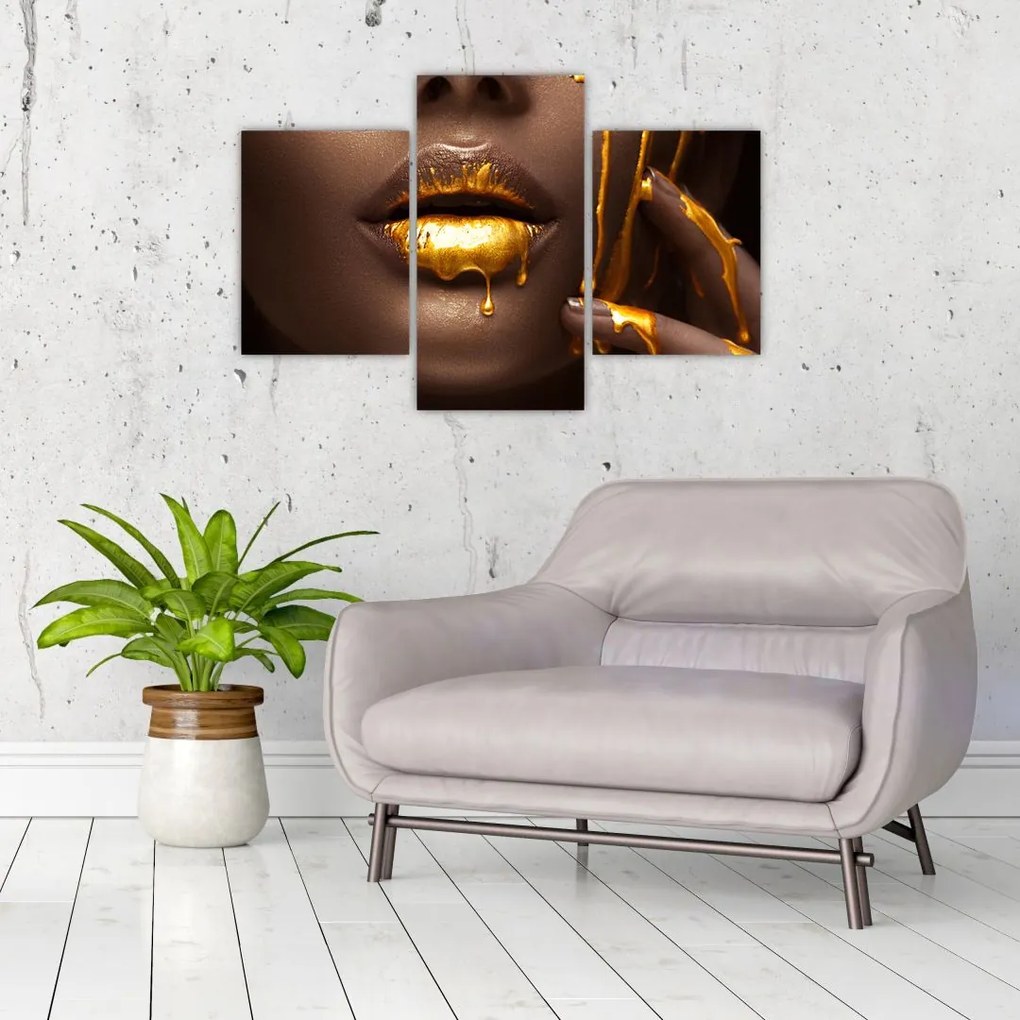 Tablou - Femeie cu buze aurii (90x60 cm)