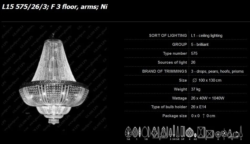 Lustra imperial cristal Bohemia, L15 575/26/3; F 3 floor, arms