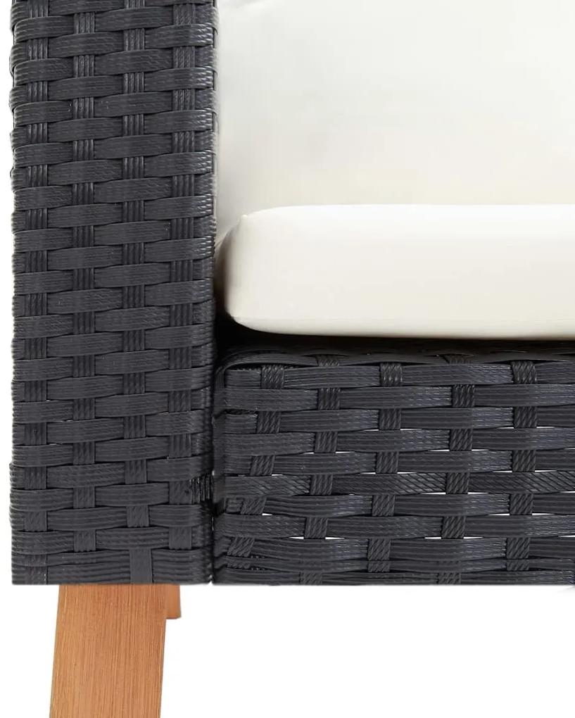 Set mobilier de gradina cu perne, 2 piese, negru, poliratan Negru, Canapea cu 2 locuri + masa, 1