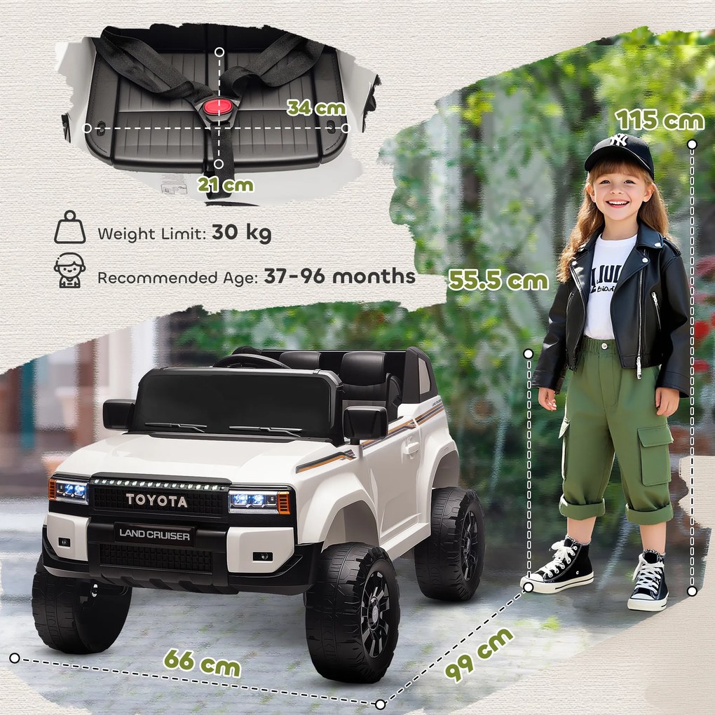 AIYAPLAY Mașină Electrică pentru Copii TOYOTA Land Cruiser 12V cu Telecomandă, Vârsta 3-6 Ani, Alb | Aosom Romania