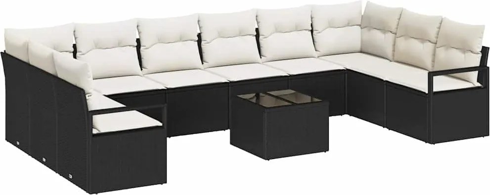 vidaXL Set de canapea cu pernă 11 pcs Negru poliratan