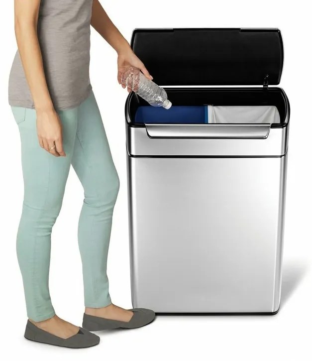 Cos tactil patrat pentru deseuri sortate 24 + 24 l otel mat, inox