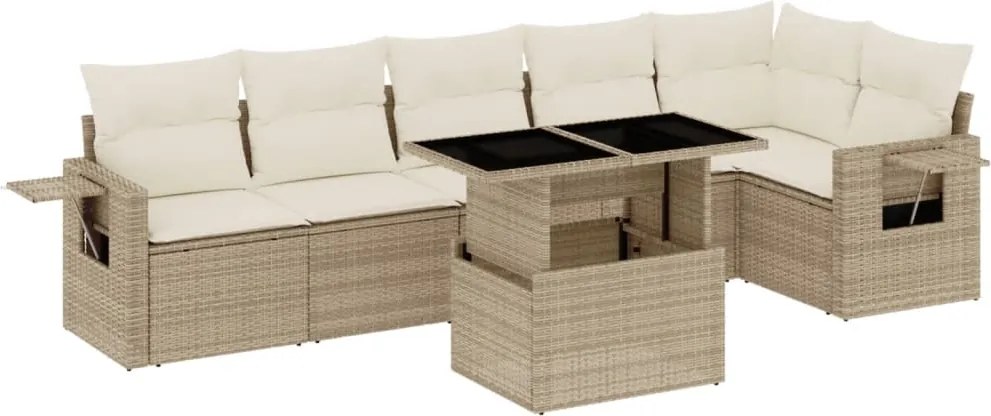 vidaXL Set canapele de grădină, 7 piese, cu perne, bej, poliratan