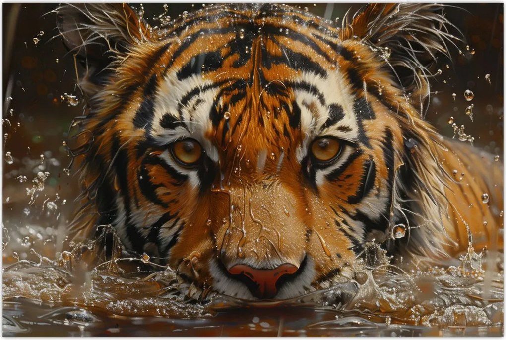 Tablou - Portret de tigru în apă (90x60 cm)