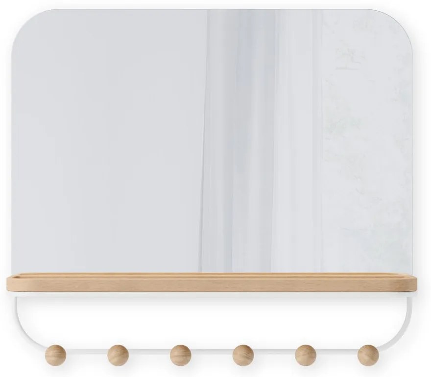 Cuier de perete alb/în culoare naturală cu raft din lemn masiv de fag Estique – Umbra