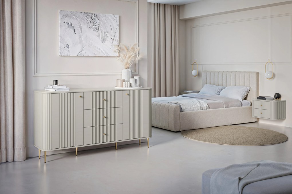 Comodă cu sertare Vesper 160 cm - cașmir / picioare aurii