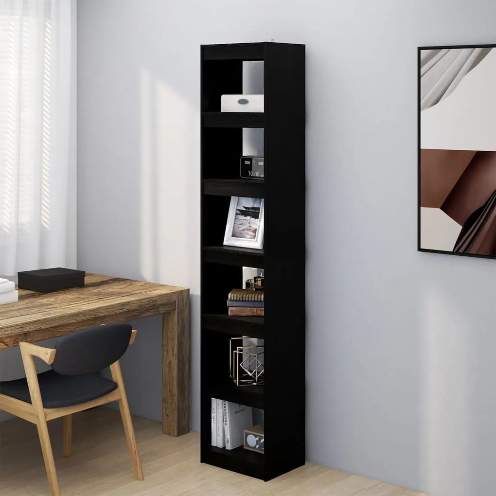 808157 vidaXL Bibliotecă/Separator cameră negru 40x30x199 cm lemn masiv pin