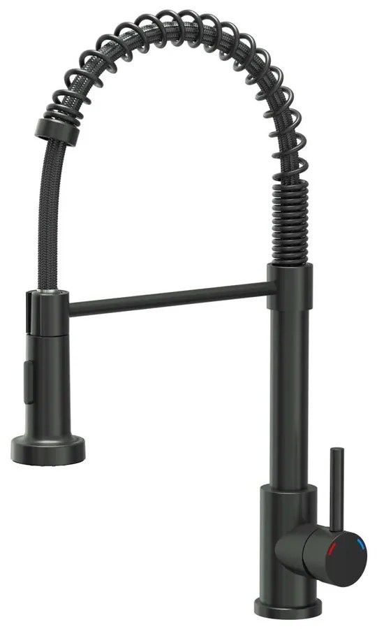 Baterie bucatarie cu dus extensibil Quadron Pop Salma finisaj negru carbon