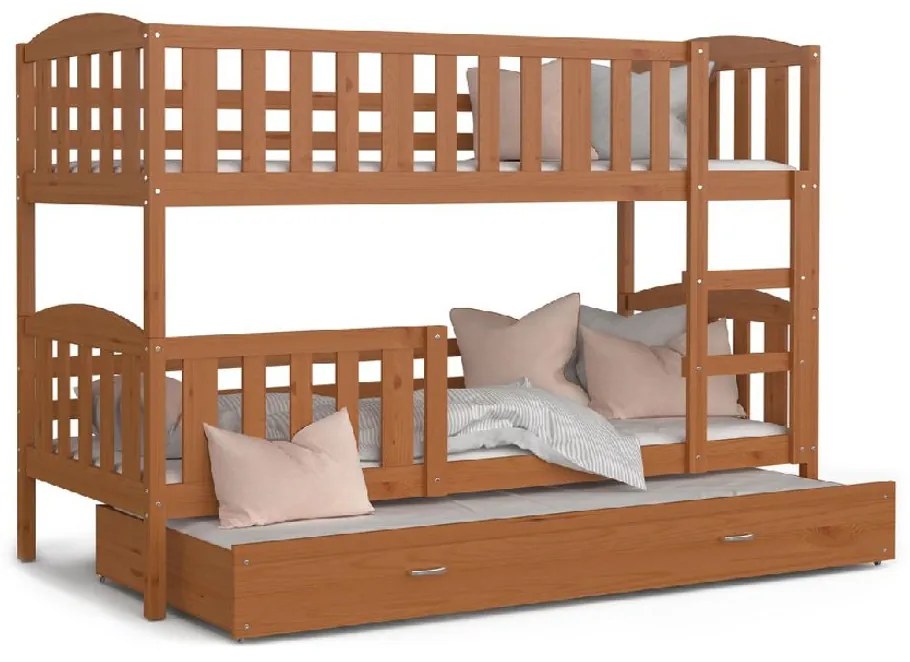 Expedo Pat supraetajat copii cu pat suplimentar KUBA 3 + saltea + somieră GRATIS, lemn masiv, 190x80, anin