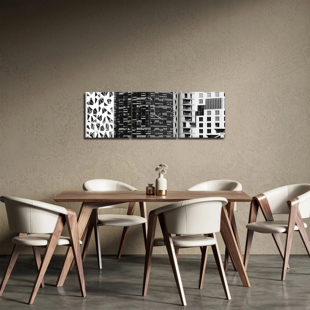 Tablou cu arhitectura alb neagră (cu ceas) (90x30 cm)