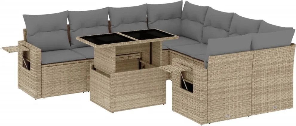 vidaXL Set canapele de grădină, 9 piese, cu perne, bej, poliratan