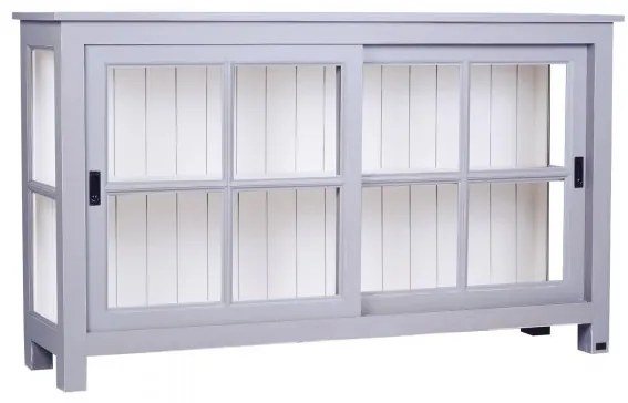 Vitrina, gri, din lemn masiv de pin, cu aspect clasic, double small , Lyon
