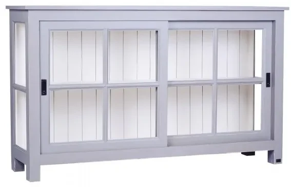 Vitrina, gri, din lemn masiv de pin, cu aspect clasic, double small , Lyon