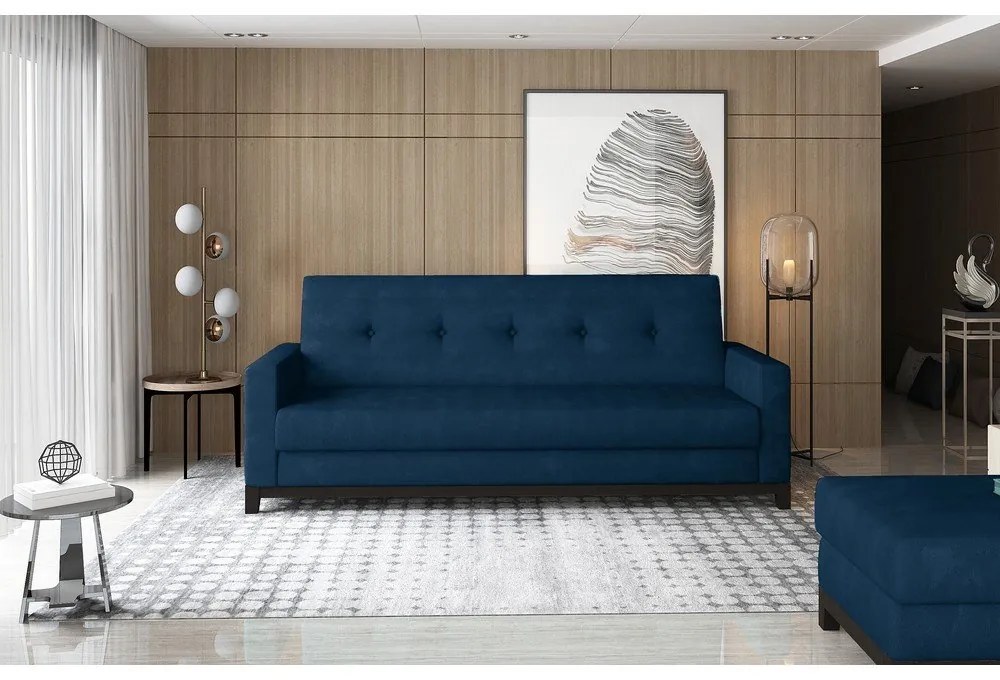 Canapea albastră extensibilă/cu spațiu de depozitare cu tapițerie din catifea 216 cm Selene – ELTAP