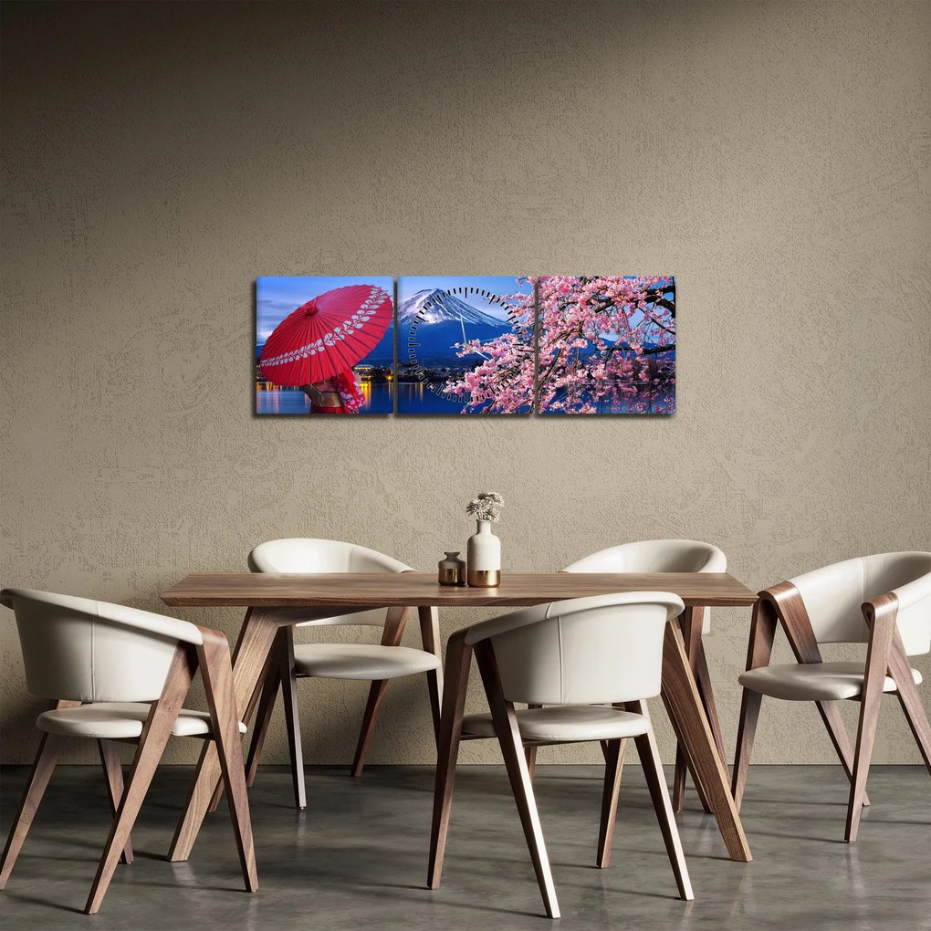 Tablou - cu privire la munte - Japonia (cu ceas) (90x30 cm)