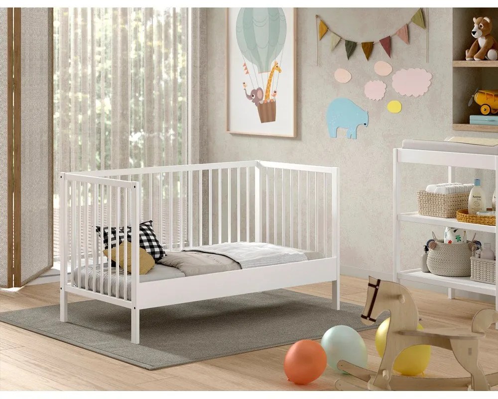 Pătuț alb din lemn de pin 70x140 cm DINO – Vipack