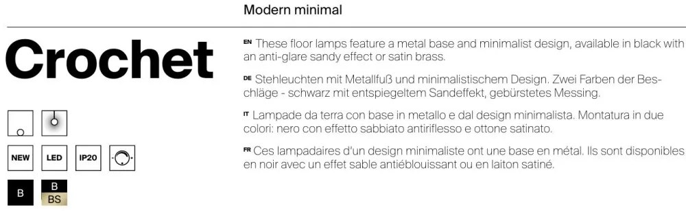 Lampadar, Lampa de Podea LED, Alama Satinata, Crochet