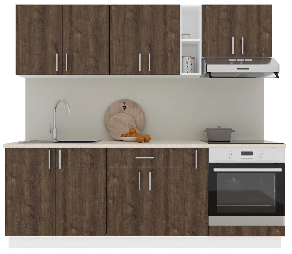 Set Bucatarie Karo V14, Stejar Bronz/Alb, Blat Thermo 28 mm, L 220 cm
