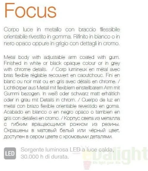Aplica de perete cu brat flexibil, finisaj crom, LED FOCUS AP1 097206
