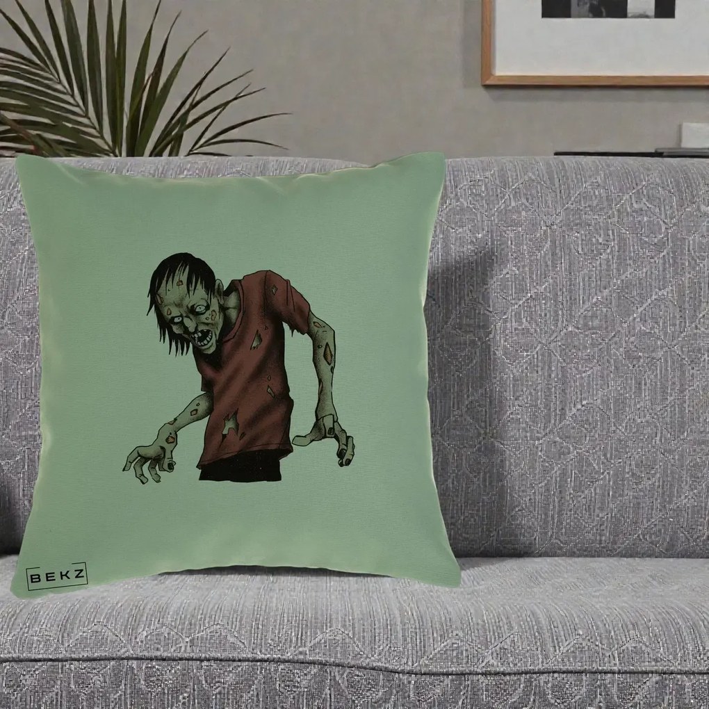 Perna Decorativa Halloween Zombie Infricosator, 40x40 cm, Verde, Husa Detasabila, Perna Inclusa, BEKZ®