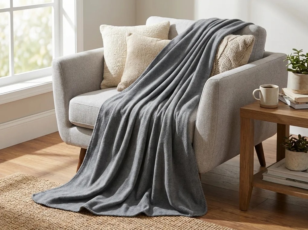 Patura fleece FLEORA, alb-gri Dimensiune: 150 x 200 cm