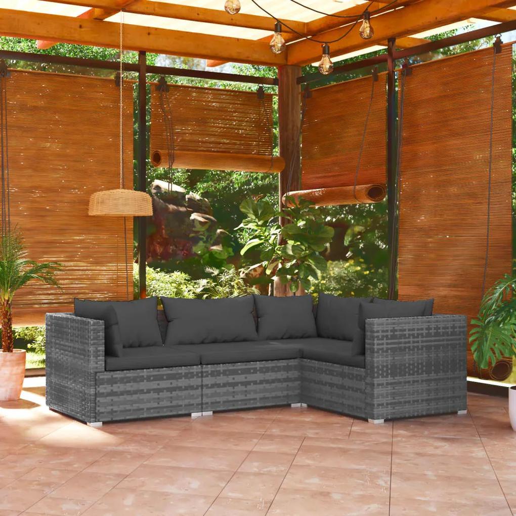 3101677 vidaXL Set mobilier de grădină cu perne, 4 piese, gri, poliratan