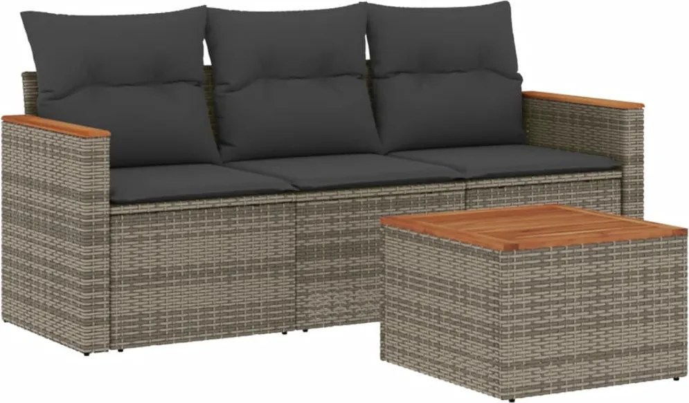 vidaXL Set canapea de grădină cu perne, 4 piese, gri, poliratan