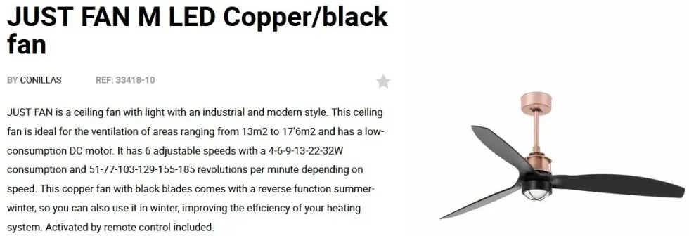 Lustra cu Ventilator si telecomanda JUST FAN M LED cupru/negru