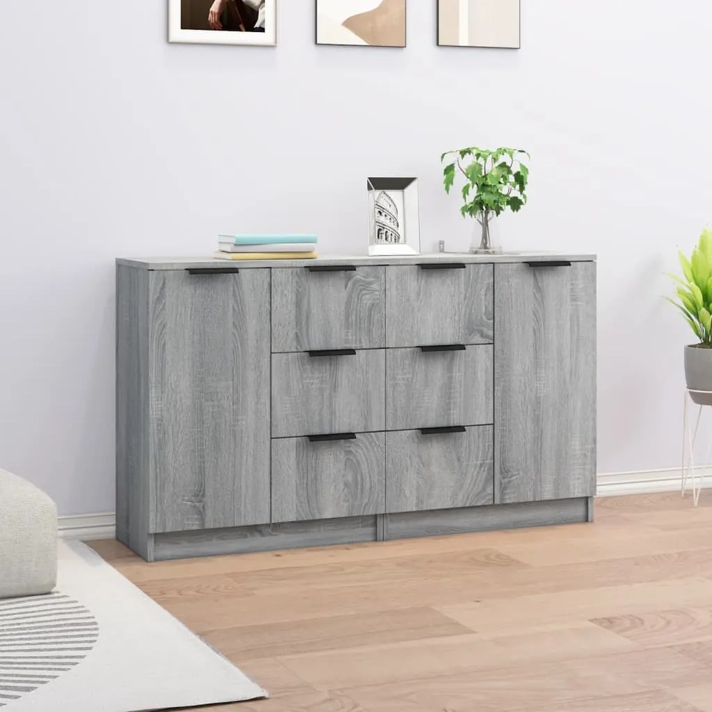 3115794 vidaXL Servante, 2 buc., sonoma gri, 60x30x70 cm, lemn prelucrat