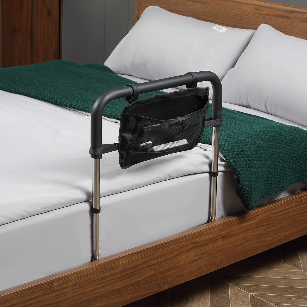 Maner pentru pat cu latime si inaltime reglabile, suport pentru pat din otel cu maner moale 87 x 51,5cm argintiu HOMCOM | Aosom RO