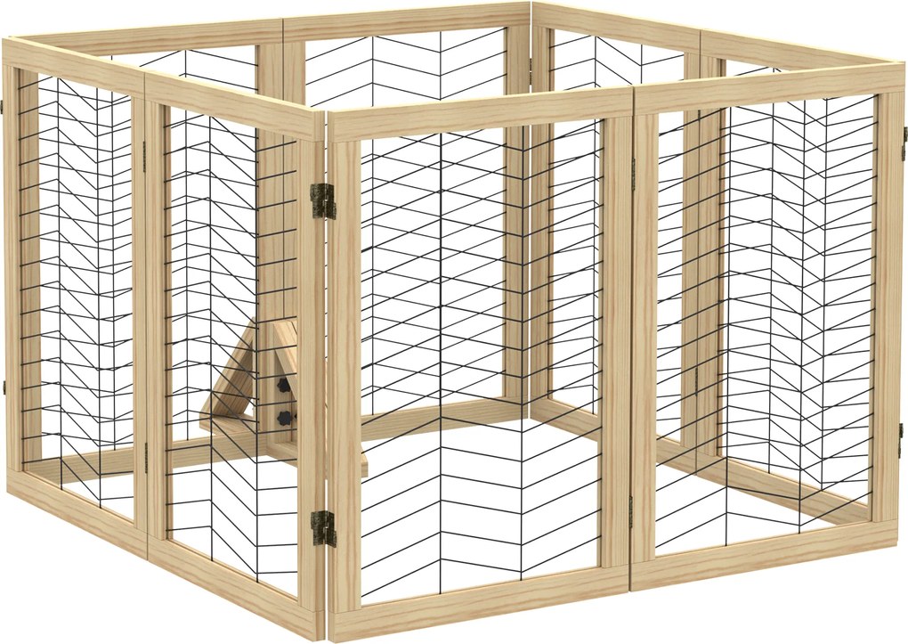 PawHut Grilaj pentru câini, grilaj pentru scări, barieră pliabilă, lemn de pin, 375 cm x 44 cm x 70 cm, natural | Aosom Romania