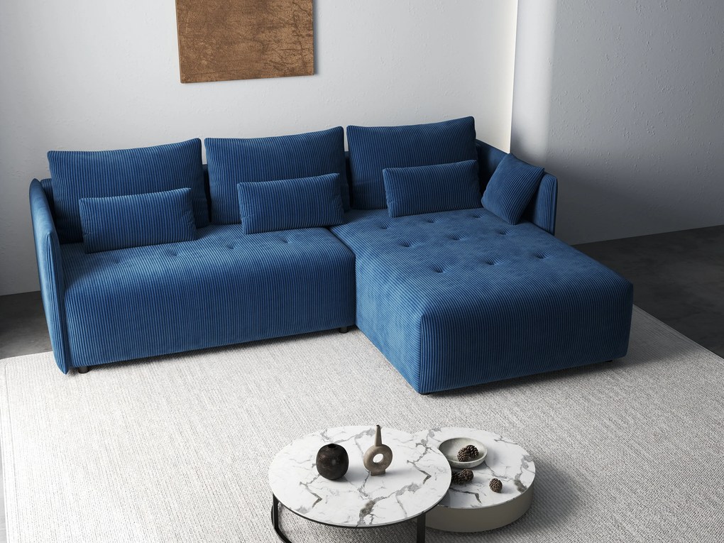 Colțar extensibil dumonde cu ladă de depozitare si sezut confortabil din spuma high-density, Malta Zoom Blue 235x185 cm