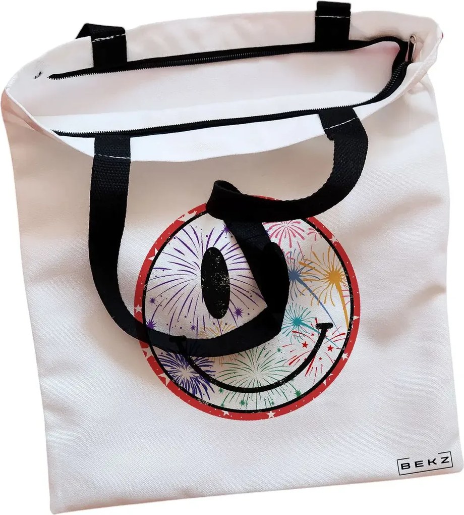 Sacosa de Panza pentru Cumparaturi, Geanta Tote, model Splashy, Cu fermoar, 38x34.5 cm, Alba, BEKZ®